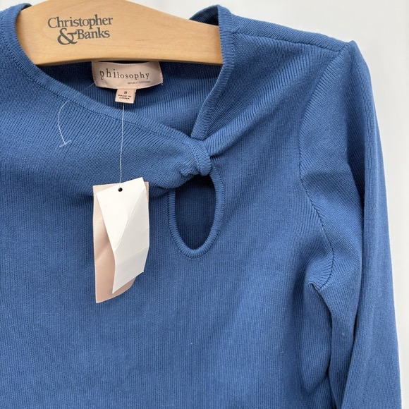 Philosophy Ribbed Knit 3/4 Sleeve Cornflower‎ Blue Peephole Top Womans Small #2 - Picture 2 of 5